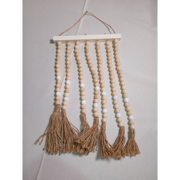 Boho Wood Beaded Tapestry‎ 9" Wide 15" Long - Picture 1 of 3